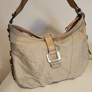 Vintage Guess Beige Large Shoulder Bag with Silver Buckle